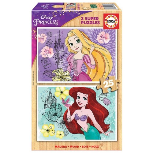 EDUCA PUZZLE MADERA 2x25 DISNEY PRINCESS (RAPUNZEL + ARIEL)   19288