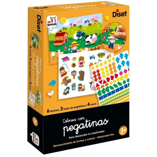 DISET JUEGO APRENDIZAJE COLOREA CON PEGATINAS  + 3 AÑOS