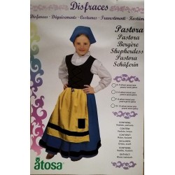 ATOSA DISFRAZ PASTORA NIÑA AZUL , RIBETES NEGRO 7-9 AÑOS