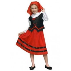 BT DISFRAZ DE PASTORA ROJO Y NEGRO NIÑA 5-6 AÑOS  (PAÑUELO, CORPIÑO/CAMISA, FALDA)